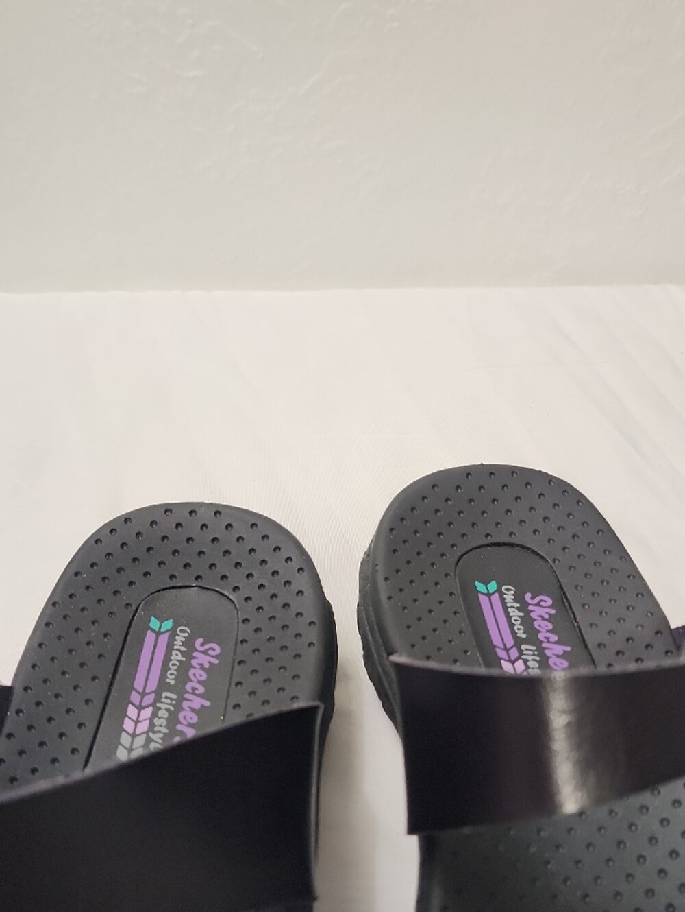 Skechers Black Perforated Slide Sandals with Ankle Strap - Picture 6 of 8